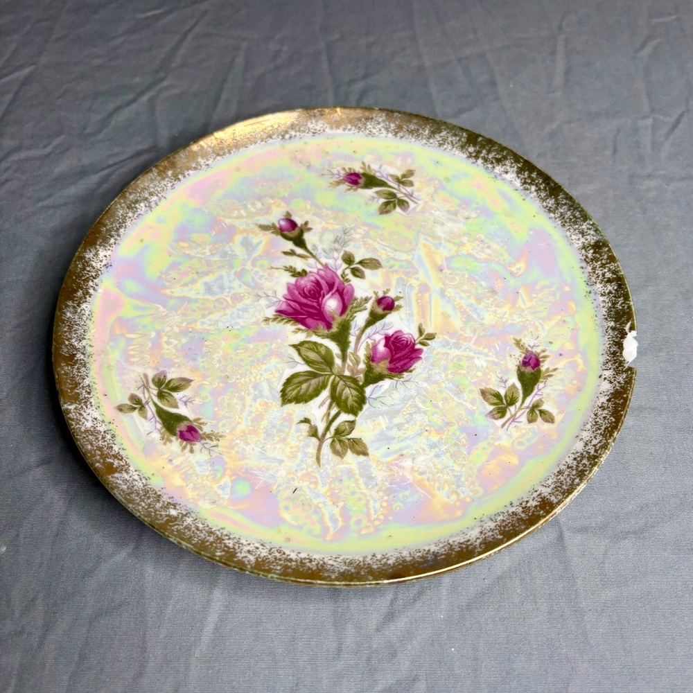 Unmarked Japanese Lusterware Salad Plate 7” with Chip